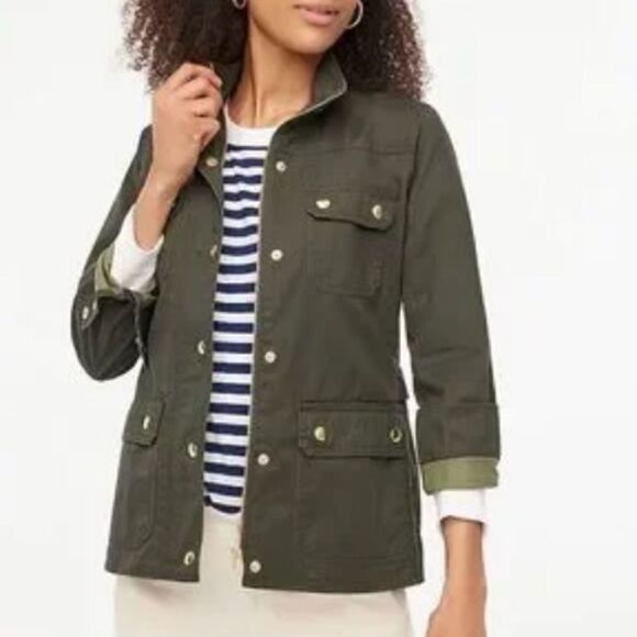 J. Crew Jackets & Blazers - J. Crew Factory Resin-coated ArmyGreen Twill field Jacket Coat XXS